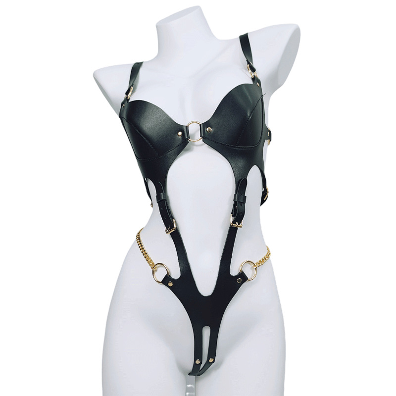 Leather Work Harness - Gotik Esaret Vücut Kemeri Oyuk Yetişkin