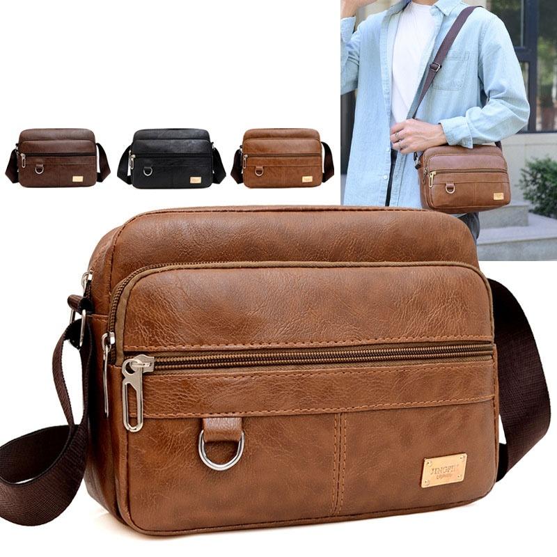 Leather Work Bag Laptop - Deri erkek tek kollu çanta Messenger