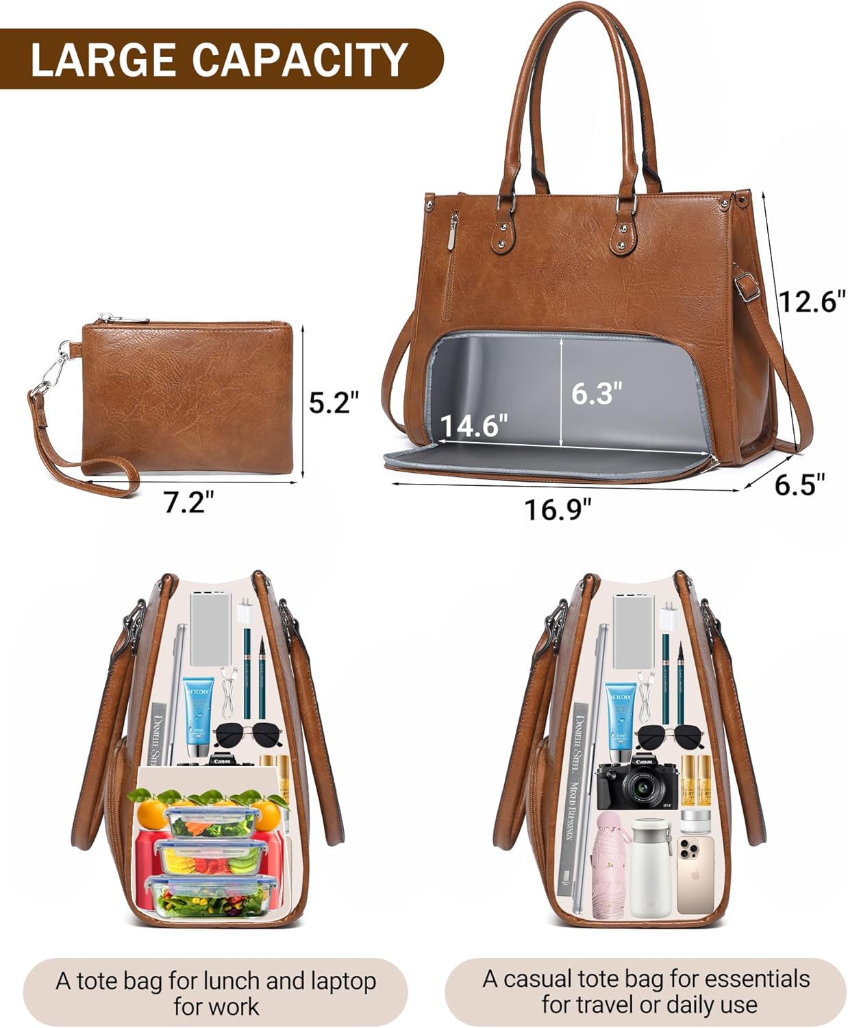 Leather Work Bag Laptop - Kadınlar için İzoleli Beslenme Bölmeli 2'si