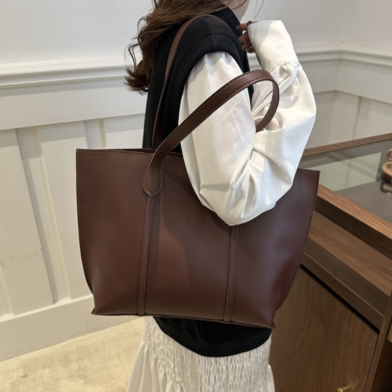 Leather Work Bag Laptop - Retro Suni Deri Omuz Çantası, Büyük
