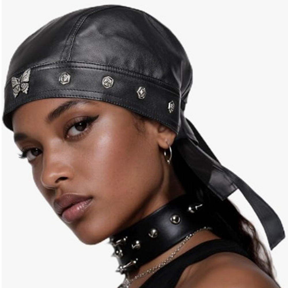 Leather Work Hat - Yeni PU Deri Siyah Biker Şapkası
