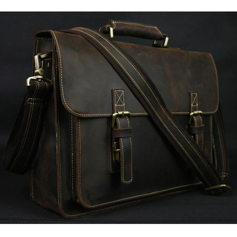 Vintage çılgın at hakiki deri  - Leather Work Bag Laptop incelemesi ve fiyatı